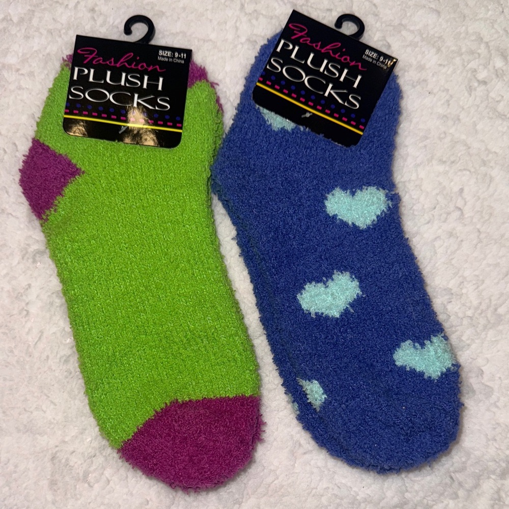 Fashion Plush Socks Set - Green and Blue